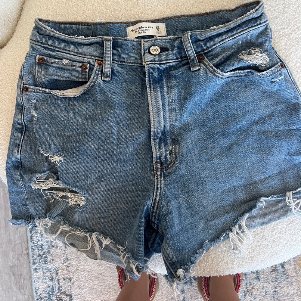 Abercrombie & Fitch Distressed Blue Denim Jean Shorts - Curve Love